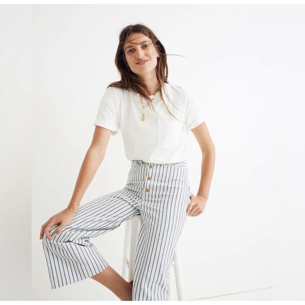 #41  Madewell Emmitt Wide Leg Striped Button Front Cropped Jeans Sz 29